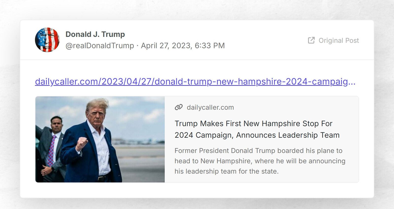 Donald J. Trump: "https://dailycaller.com/2023/04/27/donald-trump-new ...