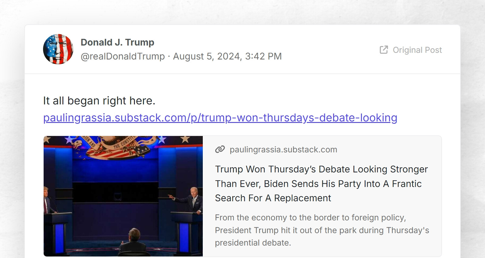 Donald J. Trump: "It all began right here. https://paulingrassia ...