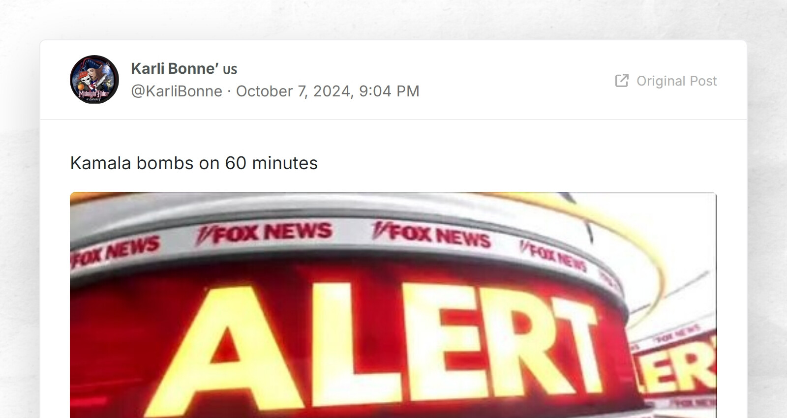 Karli bonne kamala bombs on 60 minutes trump s truth