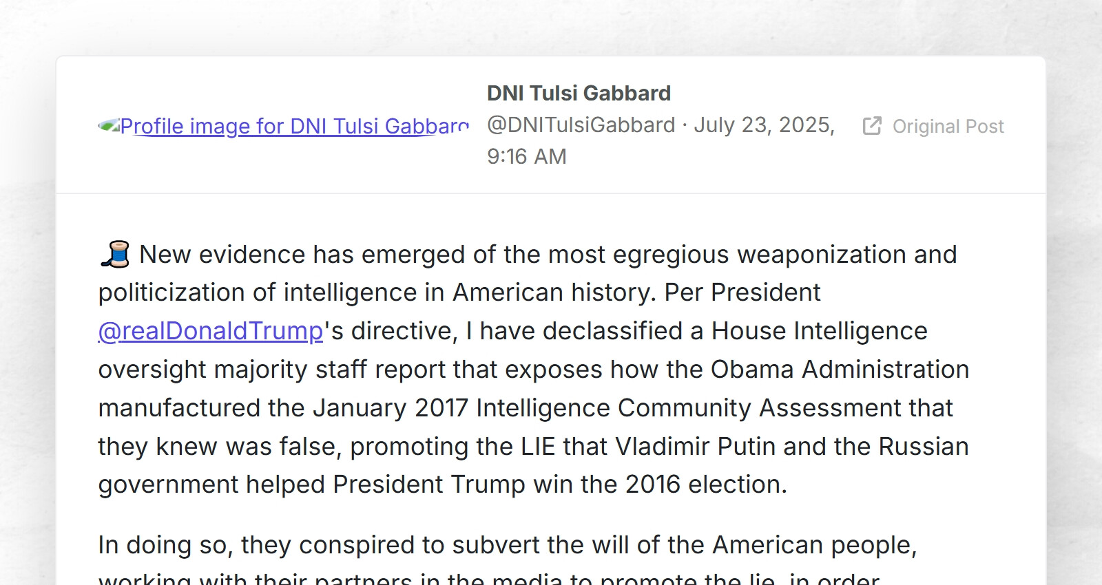 DNI Tulsi Gabbard New Evidence Has Emerged Of The Most Egregious dni-tulsi-gabbard-new-evidence-has-emerged-of-the-most-egregious