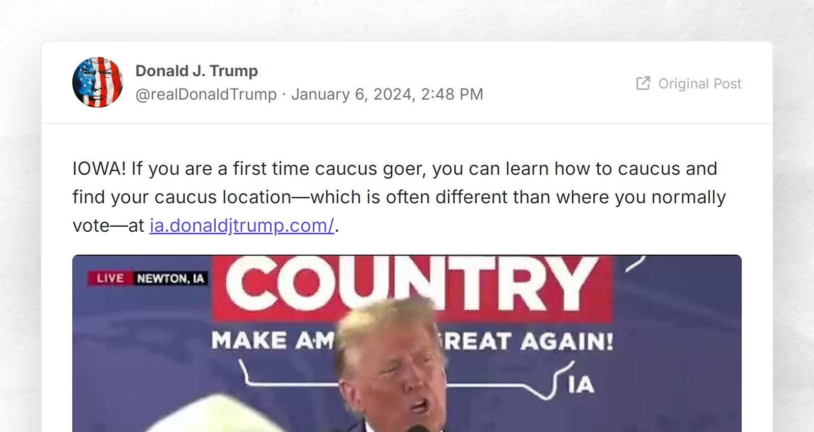 Donald J. Trump "IOWA! If you are a first time caucus goer, you can